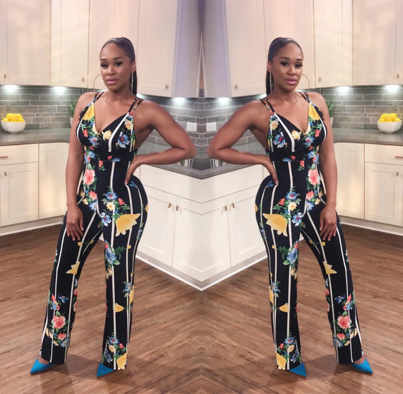 2019 European and American fashion new printed casual street style trend sexy V jumpsuit | Тематическая одежда и униформа