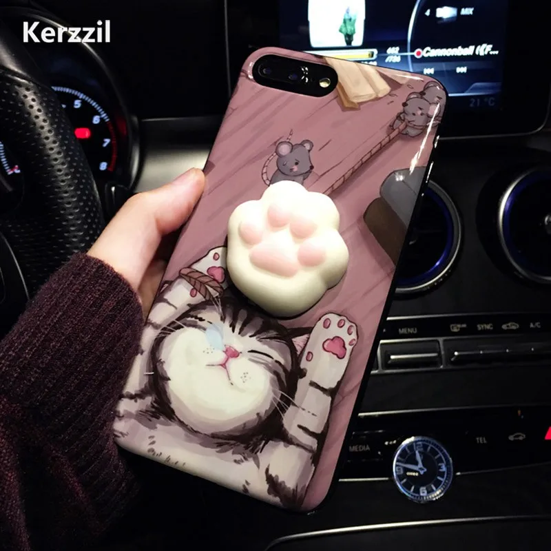 Kerzzil для iPhone 7 плюс 6 6S крышка милый розовый Кот Мышь &amp Cat Soft мягкими Чехол coque