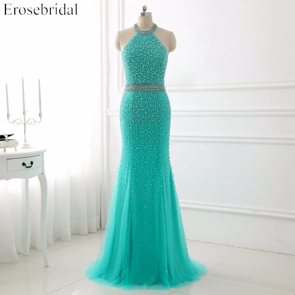 picture color Вечерние платья Erosebridal Русалка длинное платье для выпускного вечера сексуальная открытая спина официальная женская одежда Robe De Soiree Блестящий бисер ZLR005 - Цвет: picture color