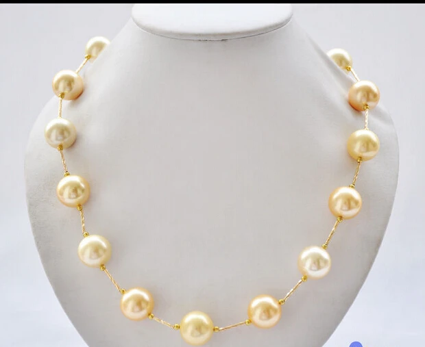 

Beautiful 16mm yellow round SOUTH SEA SHELL PEARL NECKLACE 20"