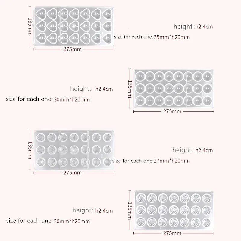 Горячие 3D розы круглые сердца Пластиковые шоколадные формы из поликарбоната Moldes