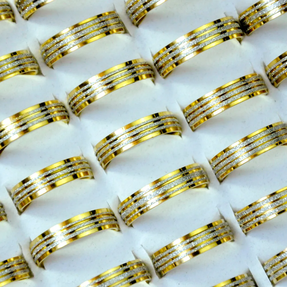 

30Pcs Fashion Shiny Stripe Gold Stainless Steel Women's Rings for Women Jewelry Bulk Lots WholeSale LR4084
