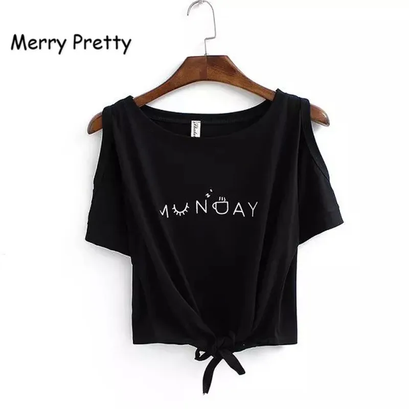 Женская хлопковая Футболка Merry Pretty модная короткая футболка на шнуровке с