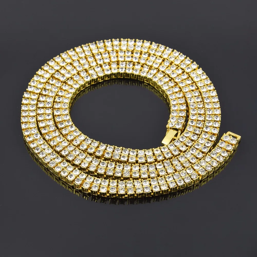 

Hip Hop Iced Out Chains Men's 2 Row Bling Bling Rhinestone Tennis Necklaces For women Luxury Brand Gold color Rapper Jewelry
