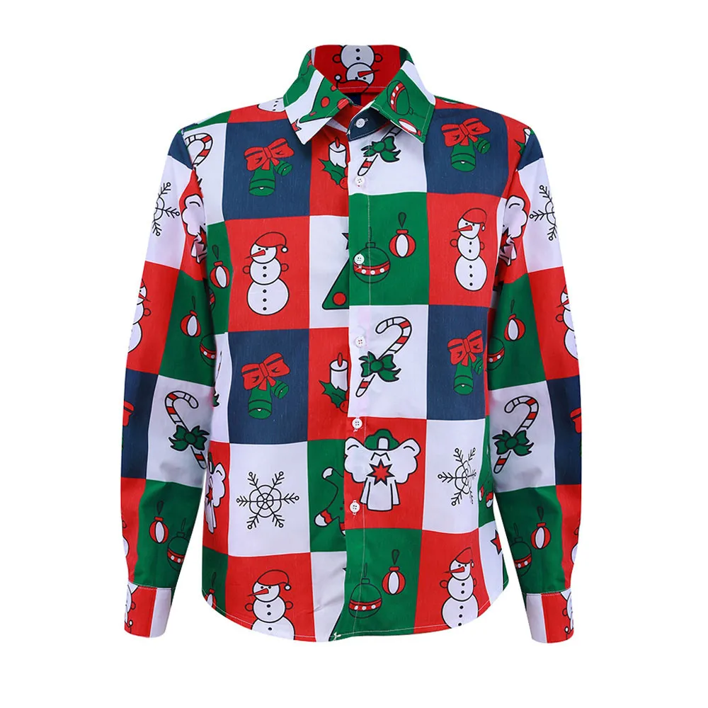 Мужская рубашка camisa masculina, Рождественская рубашка с принтом снеговика, Новое поступление, тонкий Топ с длинным рукавом, мужские блузки