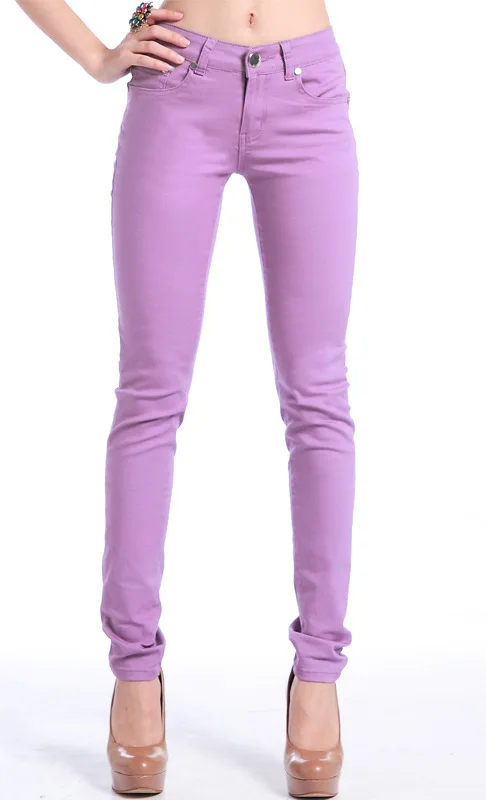light purple Женские джинсы, хлопковые леггинсы-карандаш, обтягивающие джинсы со средней талией, женские облегающие длинные леггинсы ярких цветов - Цвет: light purple