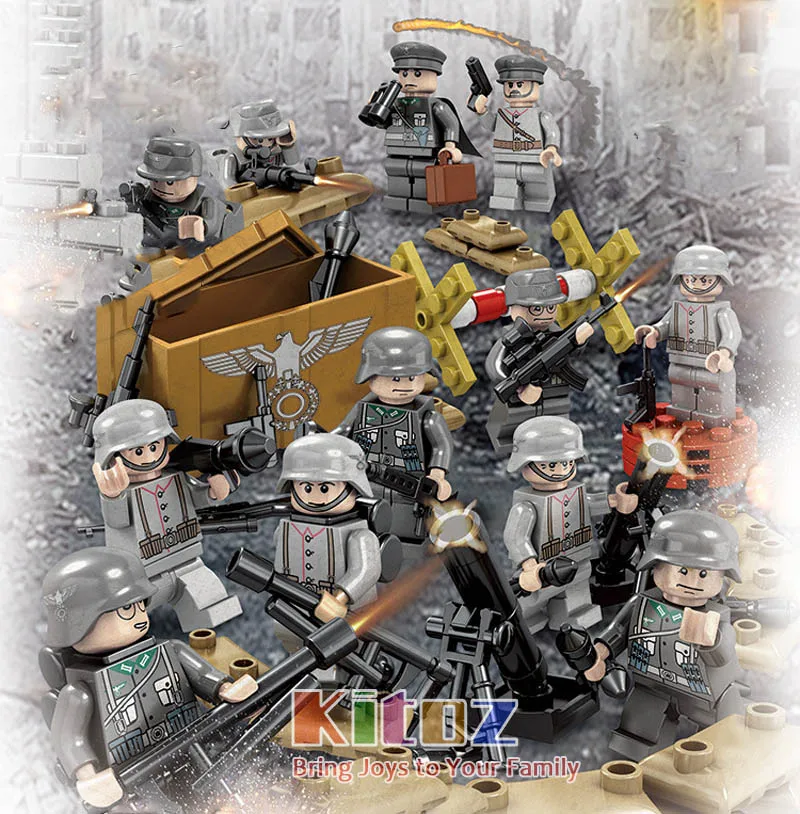 Newest DIY Stickers MOC 12pcs WW2 German Army Special Forces Military Building Blocks Bricks Set Mini Toy Figures with Weapons | Игрушки и