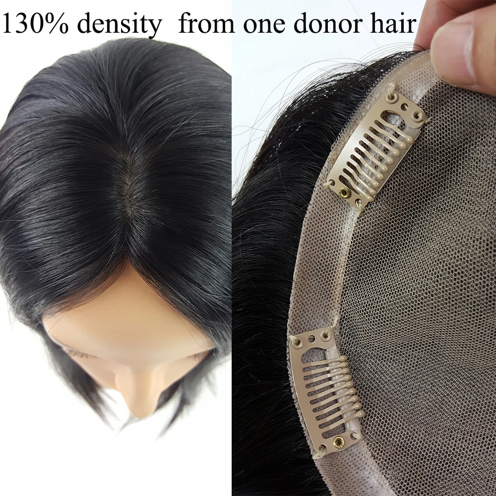Topper Hair 130% Density Clip In Toupee Hair For Women Human Hair Toupee Virgin Hair 6*7 Silk Base Natural Color Showcoco