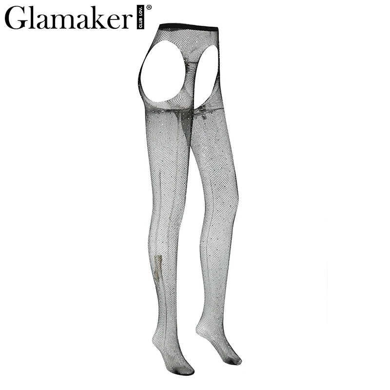 Glamaker, сетчатые Стразы, сексуальные сетчатые чулки, летние, прозрачные, вечерние, Клубные, черные чулки, женские колготки, колготки, облегающие колготки