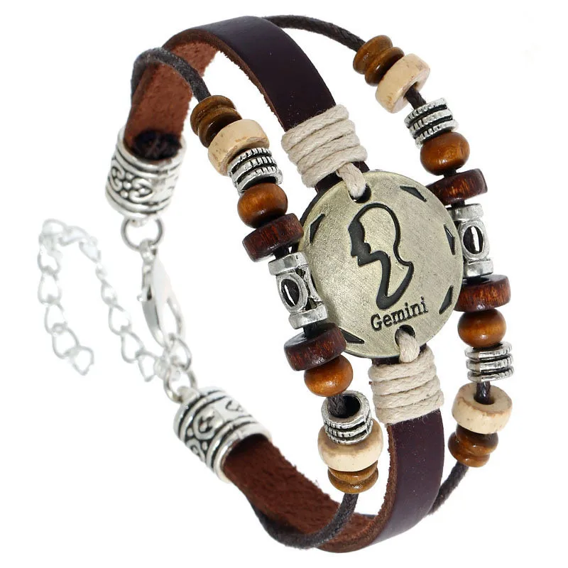 Microheart Новый 12 знаков зодиака Пояса из натуральной кожи браслет созвездий Дева