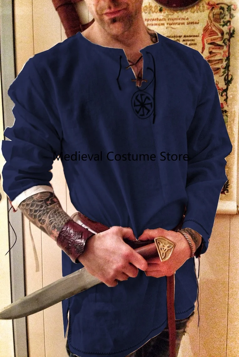 Взрослые мужчины средневекового Ренессанса воин-Викинг Костюм Рыцаря туника Топ