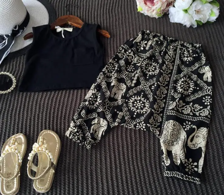 Комплекты осенней одежды для детей хлопковая футболка + штаны-шаровары комплекты