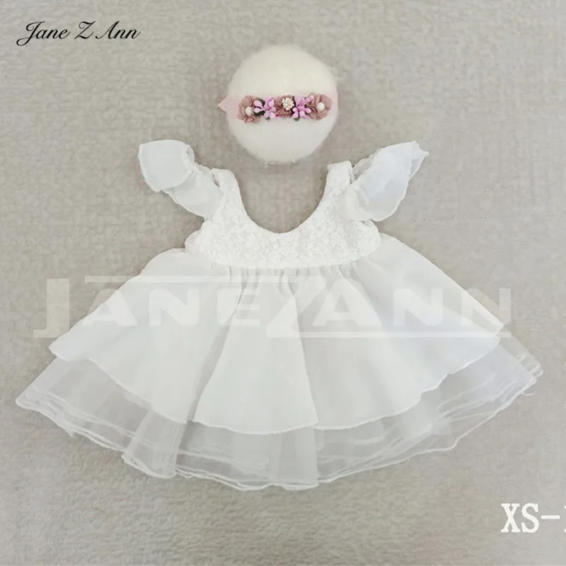 Jane Z Ann/Одежда для новорожденных; костюм принцессы; головной убор+ платье; аксессуары для студийной фотосъемки; креативные идеи - Цвет: Слоновая кость