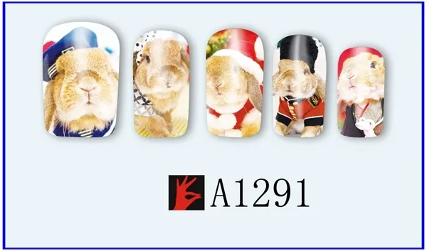 12 упак./лот переводка NAIL ART наклейки на ногти татуировки слайдера полное покрытие оленя собаки, кролика, панды, с рисунком пуделя для A1285-1296