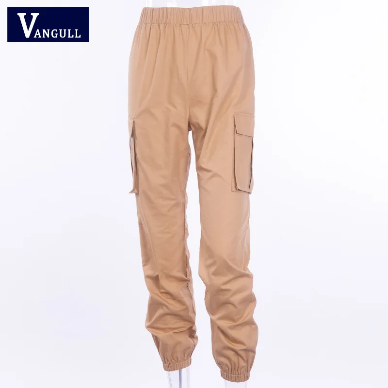Vangull Solid High Waist Women Pants 2021 New Spring Fashion Side Big Pocket Female Loose Cargo Casual Sweatpants | Женская одежда