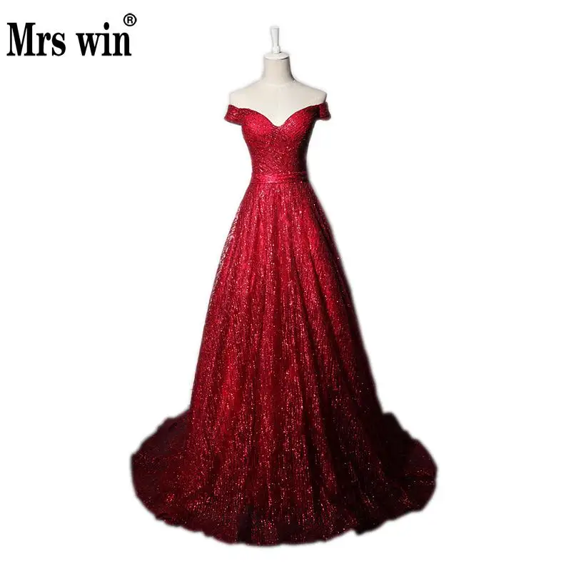 Платье Mrs Win Сексуальное вечернее с вырезом Лодочка 2019New красное винное тонкое