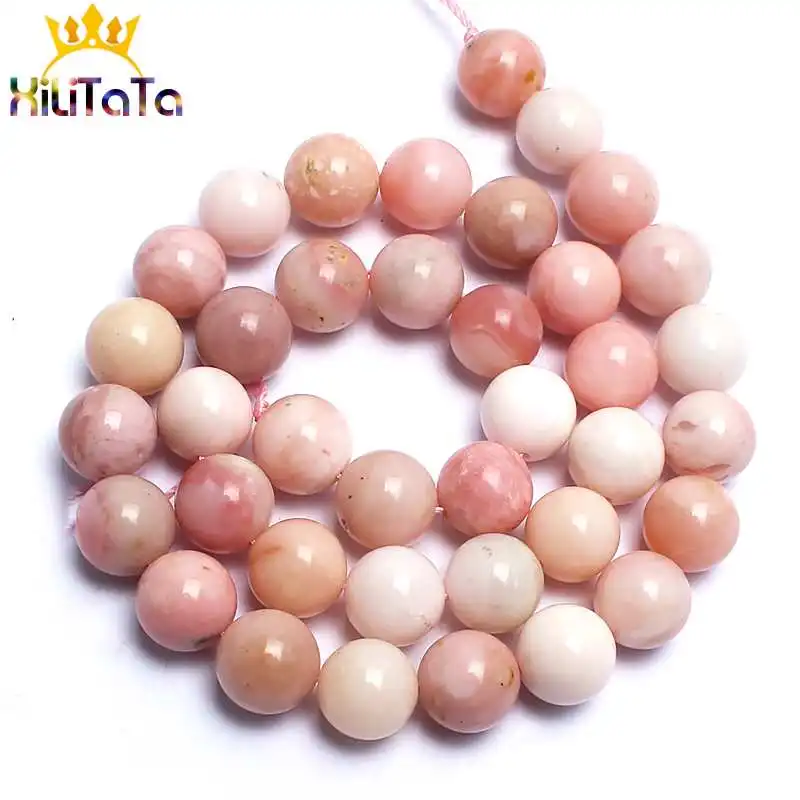 Бисер из натурального розового опала Гладкий Круглый свободный для