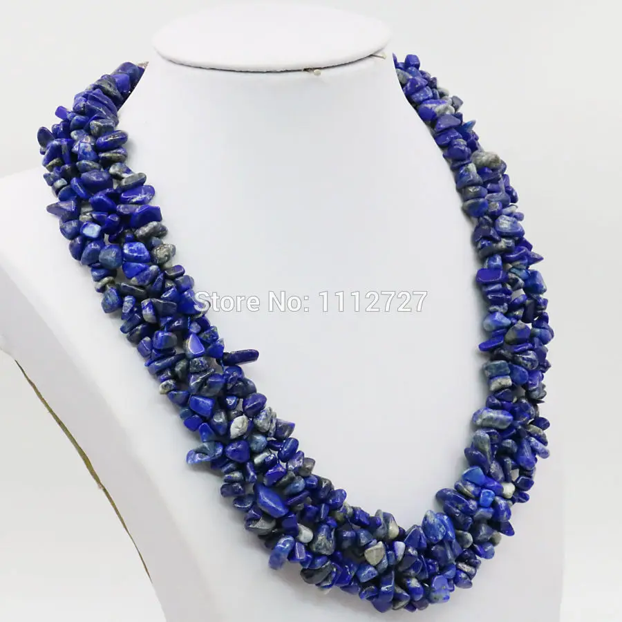 Irregular Lapis lazuli Beads 3Rows Necklace Chain Jewelry Girls Party Gifts 18inch Stone Fitting Accessory Crafts Blue | Украшения и