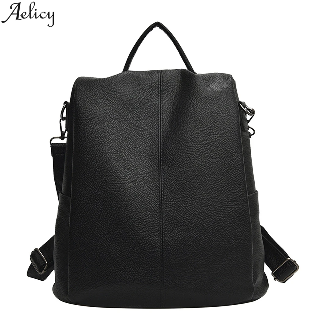 Модный женский однотонный черный простой рюкзак Aelicy студенческая кожаная