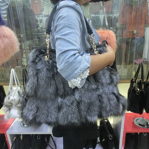 

Fashion women Fox fur shoulder bag real fox head fur handbag genuine fur messenger bag