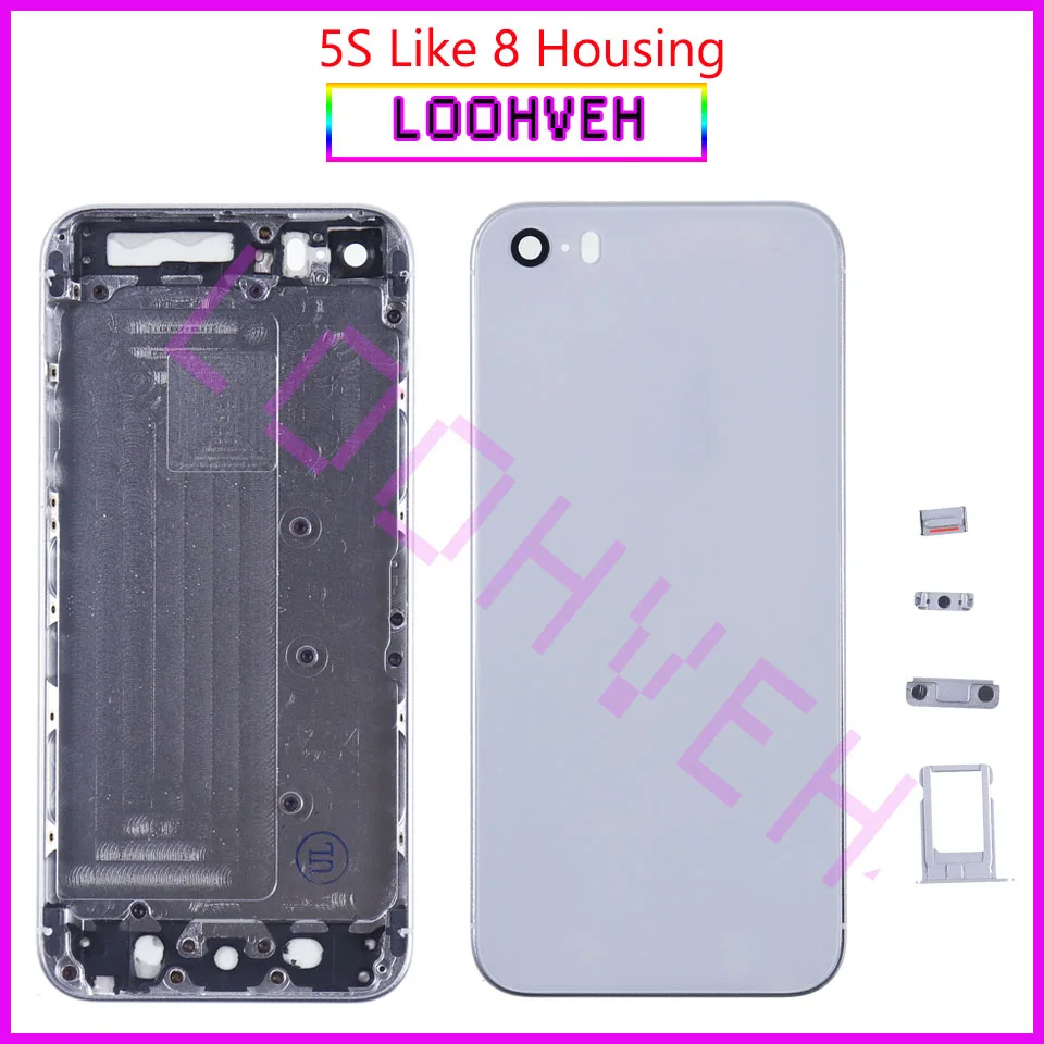 Для IPhone 5 5G или 5S и SE как 8 sty корпус крышка батареи дверь задняя крышка корпуса рамка задняя крышка+ батарея наклейка чехол - Цвет: 5S Like 8 Silver