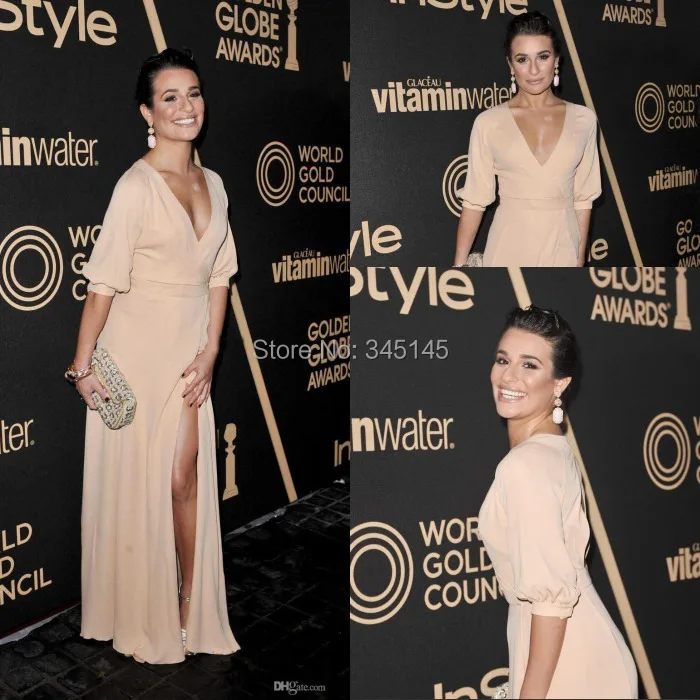 70th Golden Globes Awards платья сексуальные длинные рукава шифоновые с Боковым Разрезом