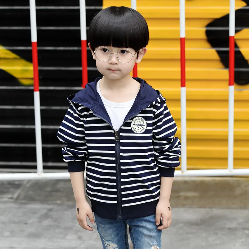 Куртка детская демисезонная с капюшоном в полоску двусторонняя|boys fashion jacket|boys