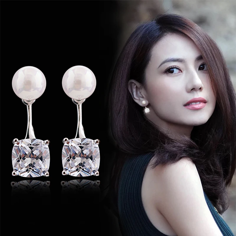 

Fashion 8mm Luxury Crystal 925 sterling silver Stud Earrings Square Design Earring For Women Ear Jewelry New