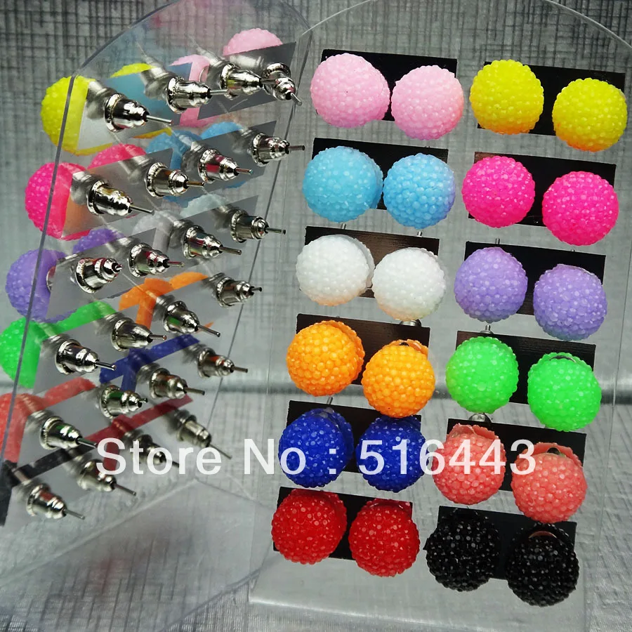 

A-568 Wholesale Jewelry 48pcs Mix Color Crystal Resin Ball Stainless steel Fashion Stud Earrings Free Shipping