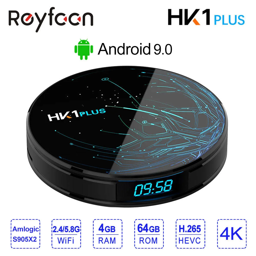 4 ГБ 64 Android 8 1 Smart tv BOX HK1 PLUS Amlogic S905X2 Dual Wifi BT4.0 USB3.0 H.265 K Youtube Google Voice Assistant