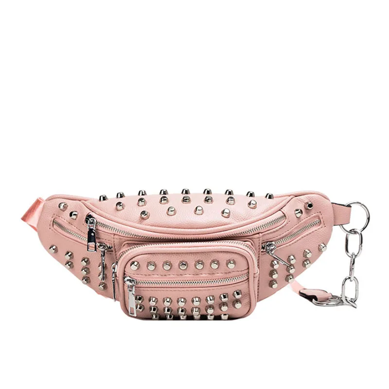 Pink Шипованная женская поясная сумка Высокое качество модные нагрудная сумка в стиле casual дикая сумка - Цвет: Pink