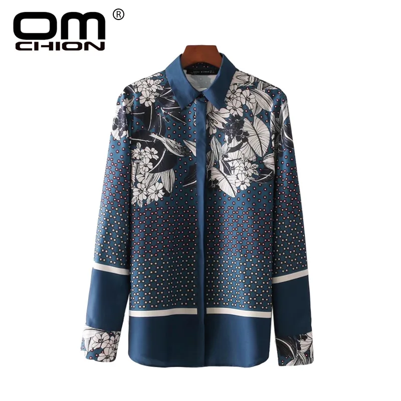 OMCHION Blusas Mujer 2018 модные Цветочный принт горошек блузка женская рубашка с длинными