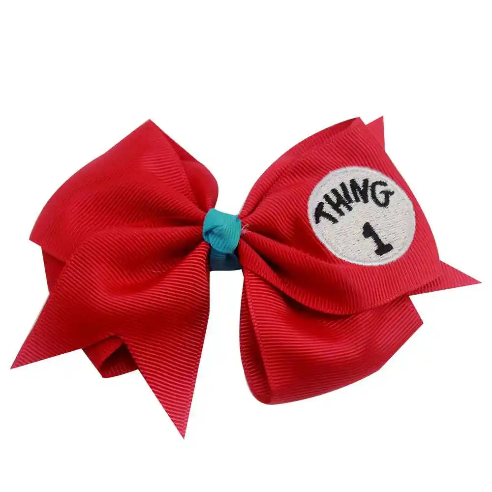 thing 1 4 дюйма Dr Seuss Things1 2 3 Сладкие Заколки гитара Синтетическая кожа вышивка заколки для волос блестящие аксессуары для волос принцессы - Цвет: thing 1