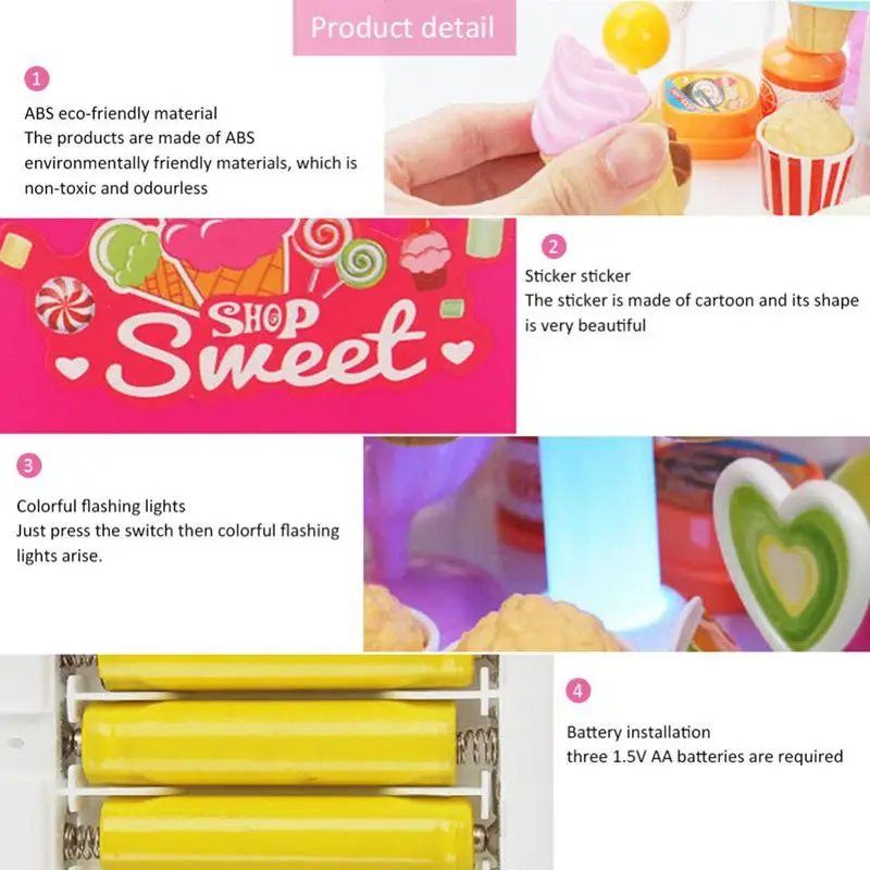 39 шт мини детский домашний симулятор поворотный свет музыка конфеты тележки мороженое тележка