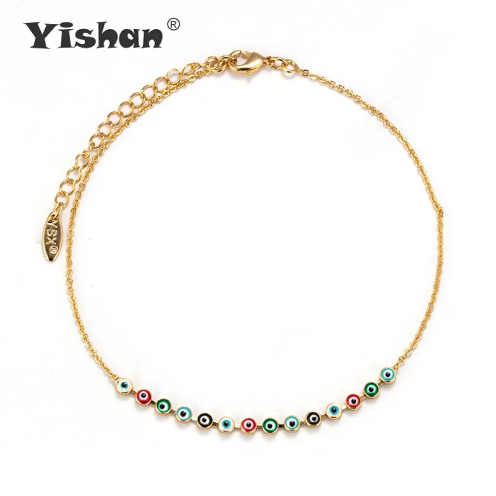 Yishan Женская медная цепочка Кулон с маслом браслет на ногу сглаза бусины Летний пляж ноги ювелирные изделия модный стиль ножные браслеты