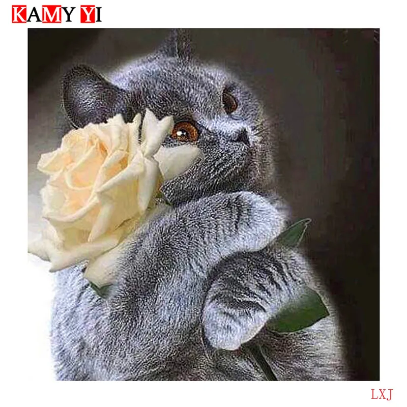 KAMY YI/5D DIY Алмазная вышивка &quotКот и Роза&quot настенная Вышивка крестом мозаика