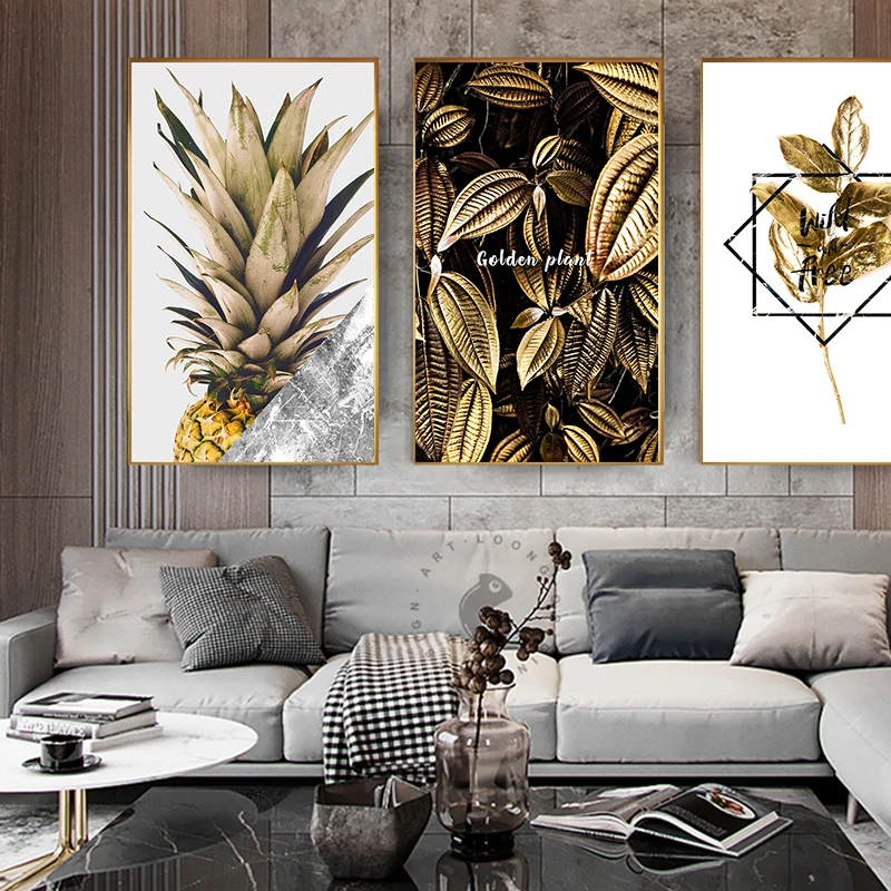 Настенная картина в скандинавском стиле с изображением золотых абстрактных