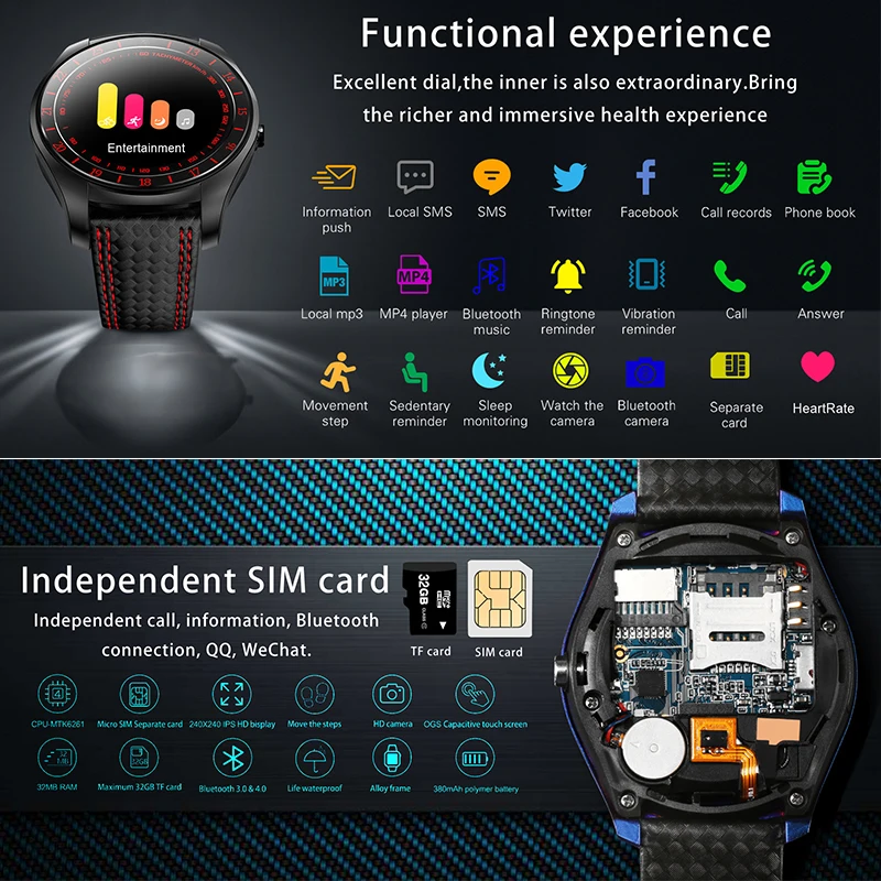 Мужские умные часы с камерой монитор сердечного ритма Bluetooth Smartwatch поддержка сим