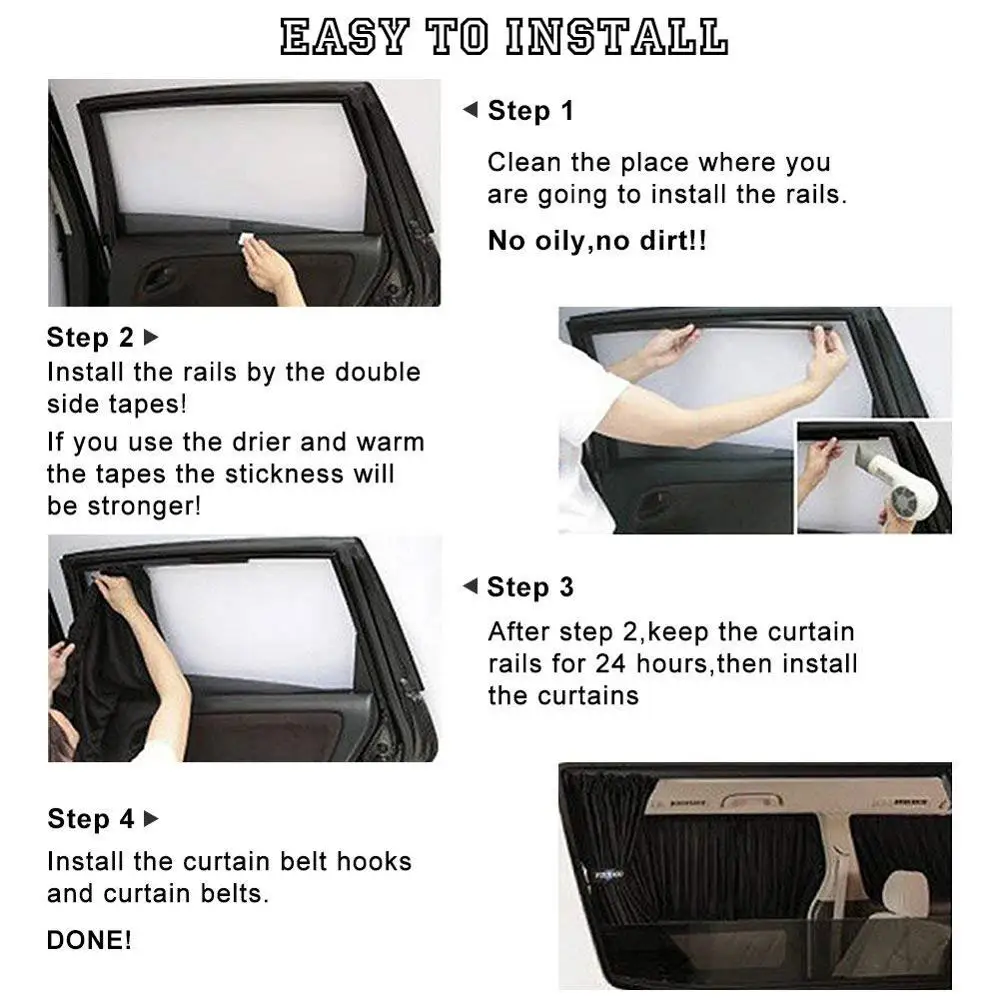 

2sets Car Side Window Rail SunShade Curtain Auto Sun Shade Visor Blinds Anti-UV Drape Valance Privacy Protect Windshield Cover