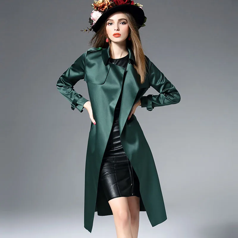 

2020 High-end Trench Coat Women Autumn Winter Fashion Elegant Coats Loose Long Windbreaker With Belt Solid color Outerwear A243