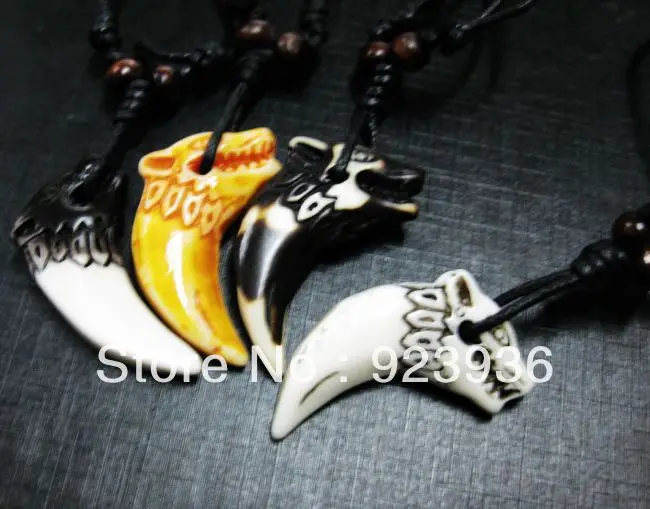 12 шт. имитация кости яка mix Красочные животных голова Волка духа кулон байкерское