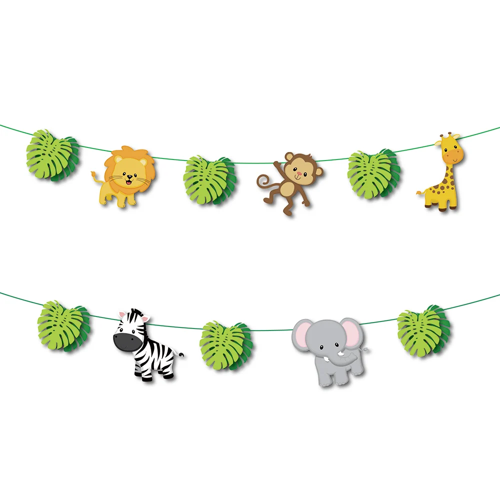 

Safari Jungle Theme Party Banners Cartoon Lion Zebra Hanging Hunting Kids Birthday Party Backdrops Decoration BA097