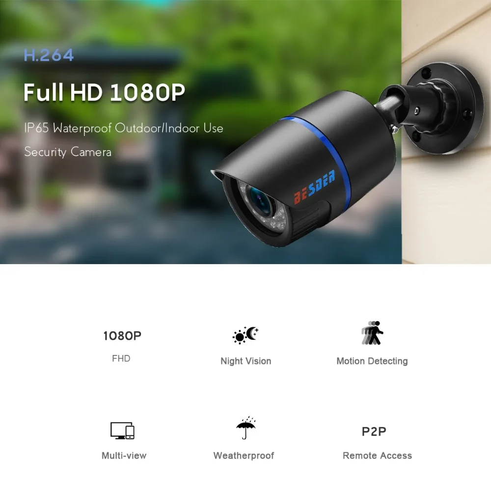 BESDER H.265 2-мегапиксельная ip-камера безопасности для наружного видеонаблюдения Full HD