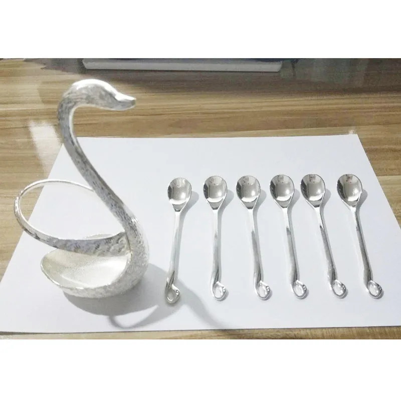 Feathered Spoons 1 Набор, серебряный лебедь, фруктовая вилка, десертный набор, модные креативные костюмы, Роскошная золотая вилка для фруктов и десертов, столовые приборы, качественный свадебный подарок - Цвет: Feathered Spoons