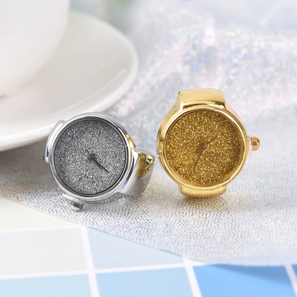 Креативные изящные часы с блестящим эластичным ремешком на лице женские кольца