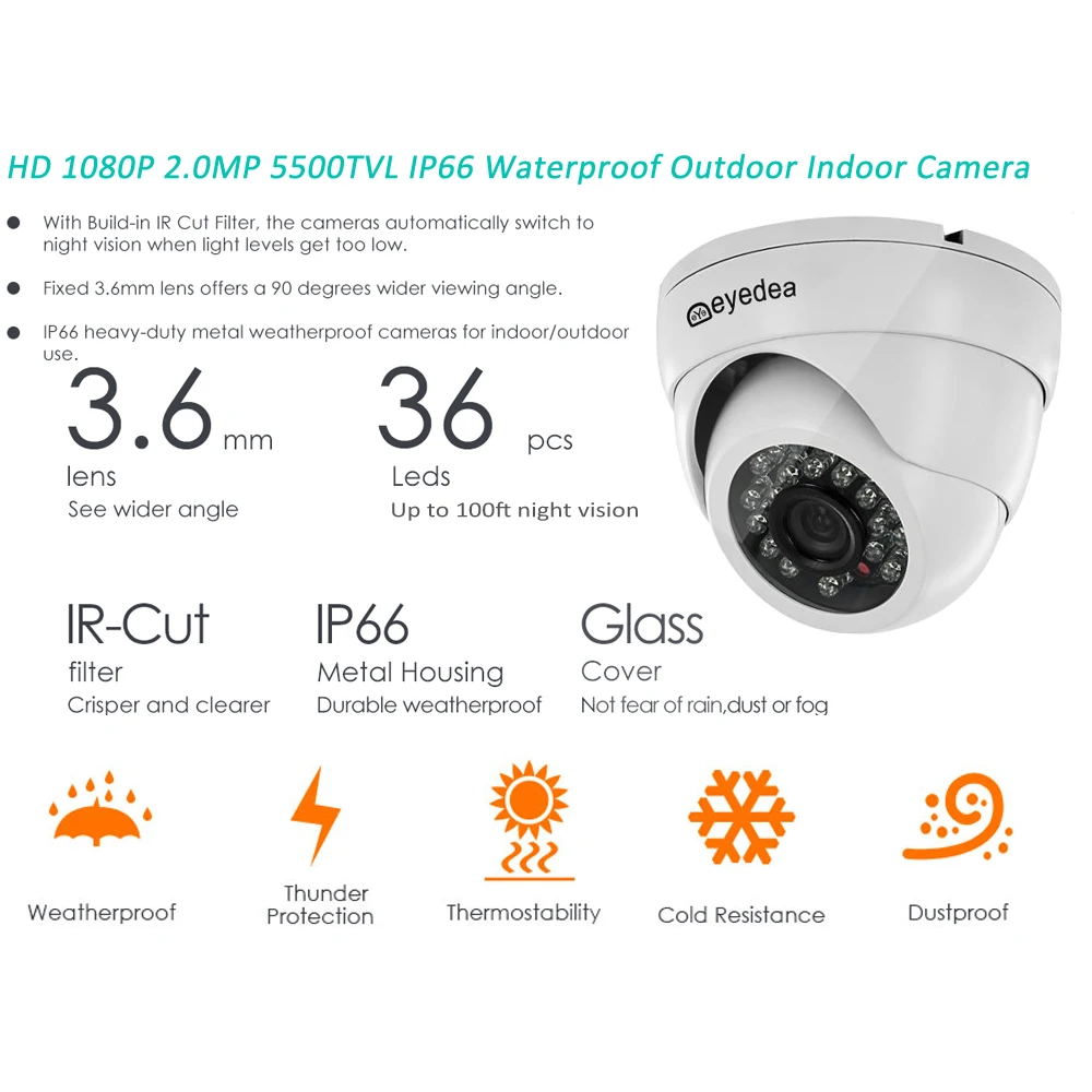 В России Eyedea 8 CH HDMI DVR 1080P 2.0MP 5500TVL детектор движения LED ночное видение открытый вид