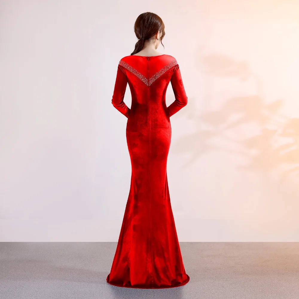 Женское длинное бархатное платье с длинным рукавом элегантное вечернее русалка
