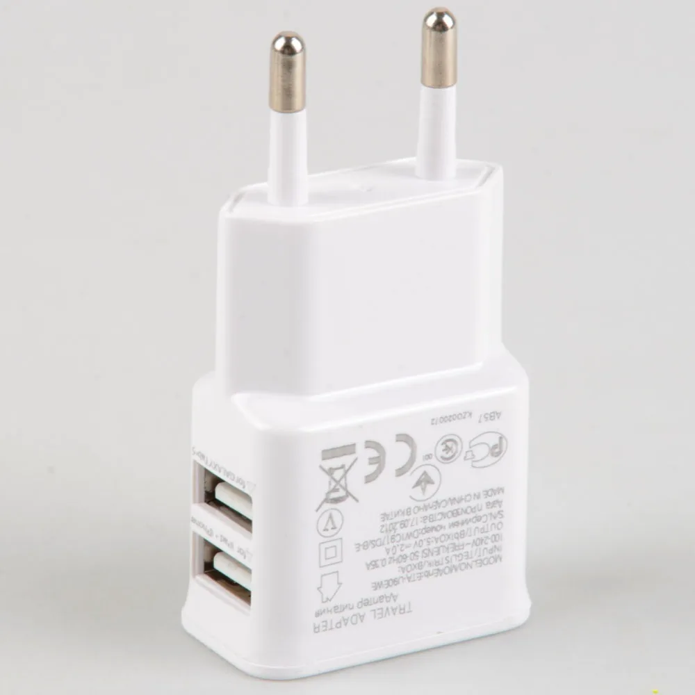 Штепсельная Вилка европейского стандарта, 2 порта, USB зарядное устройство, адаптер 5 В, 2 А, настенный адаптер для мобильного телефона, микро-зарядка для iPhone, samsung, USB адаптер для путешествий