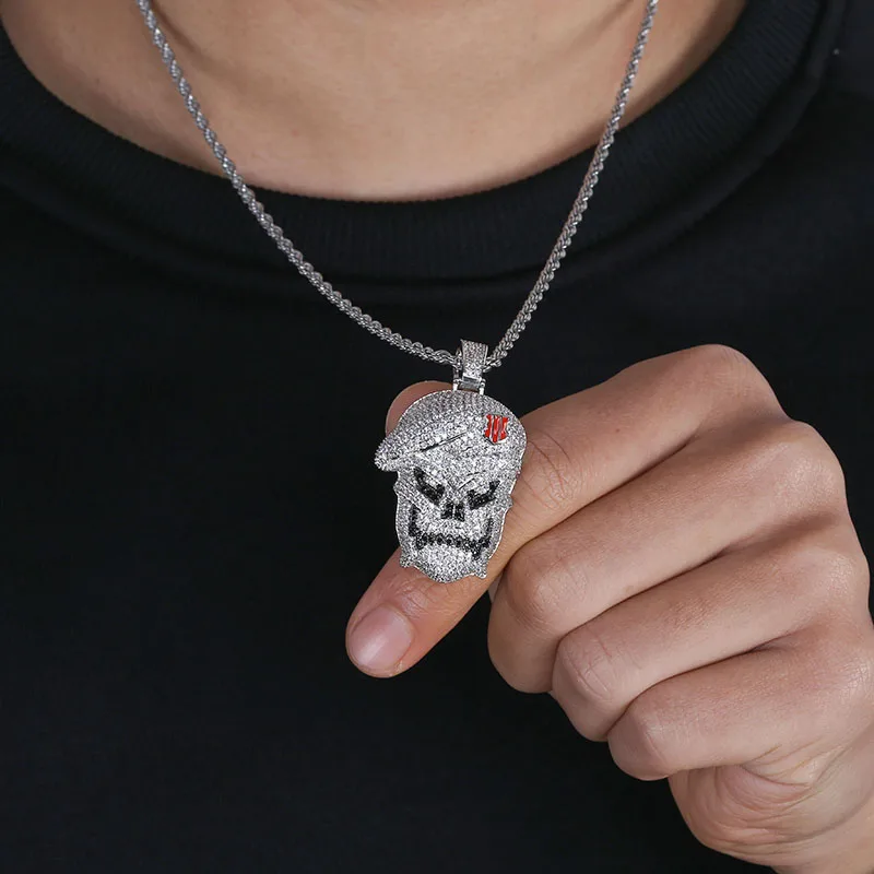 JINAO AAA Micro Pave черный Ops кулон череп скелет ожерелья кубический циркон льдом цепи