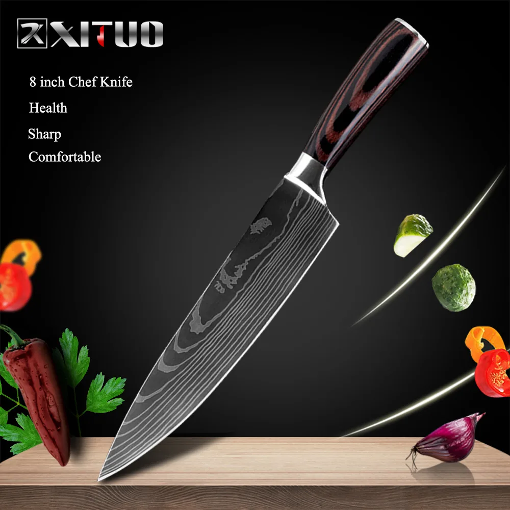 8 in chef knife XITUO нож шеф-повара кухонный японский нож cuchillos de cocina кухонные инструменты Мясник сашими нож garmny santoku инструмент для нарезки - Цвет: 8 in chef knife